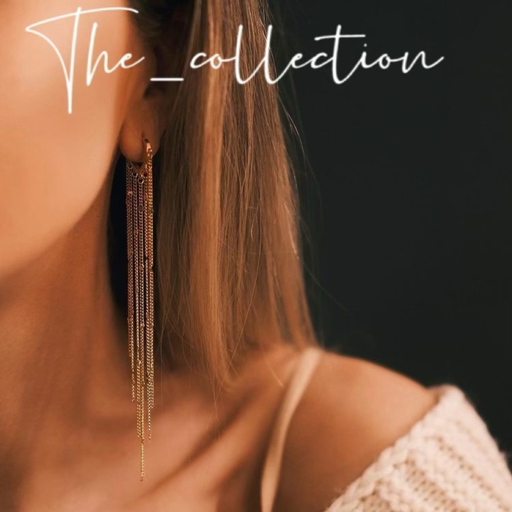 18K GOLD LONG TASSEL HOOP EARRINGS